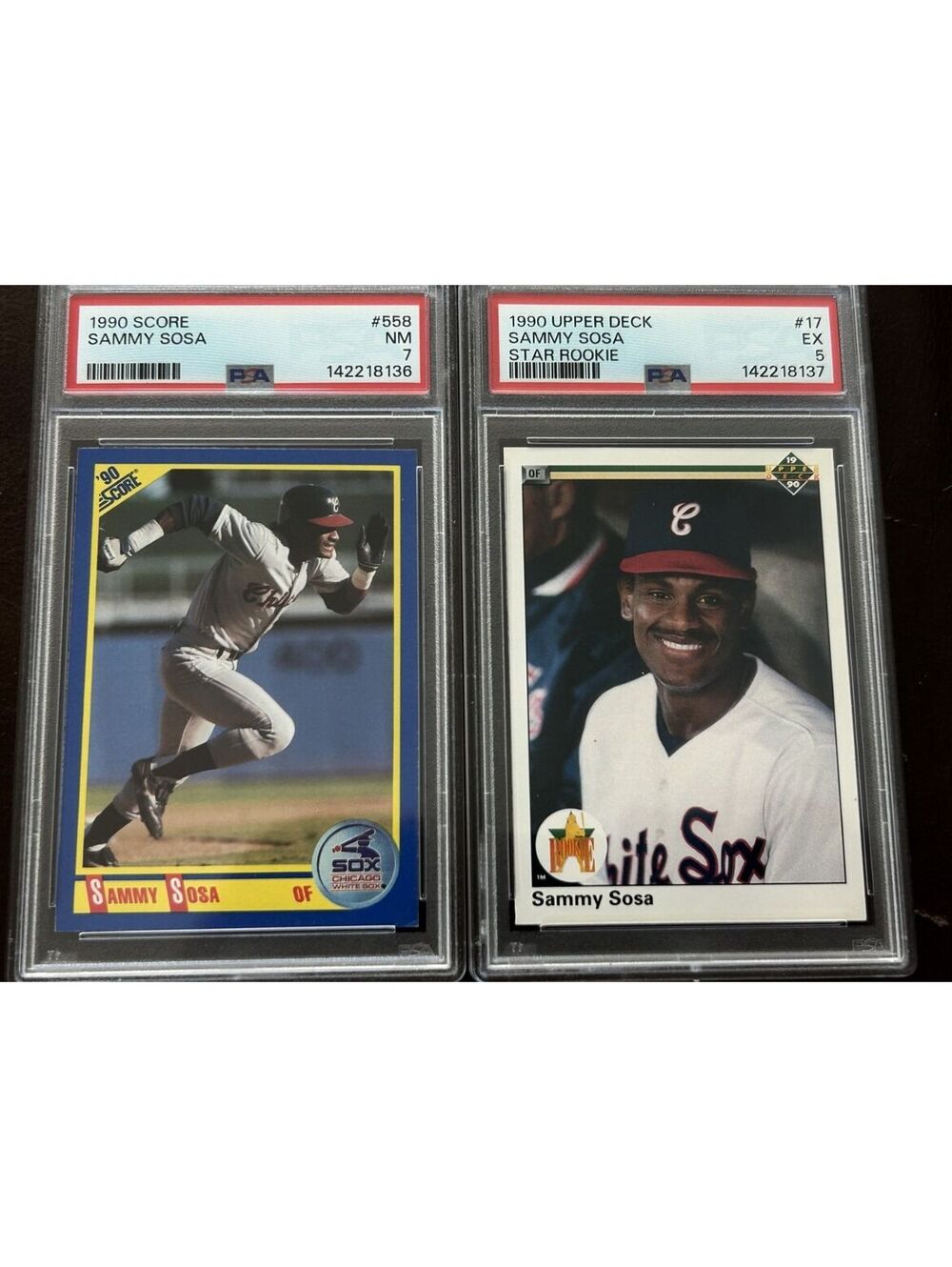 2 Sammy Sosa Rookie Cards 1990 Score & Upper Deck RC PSA Graded Lot